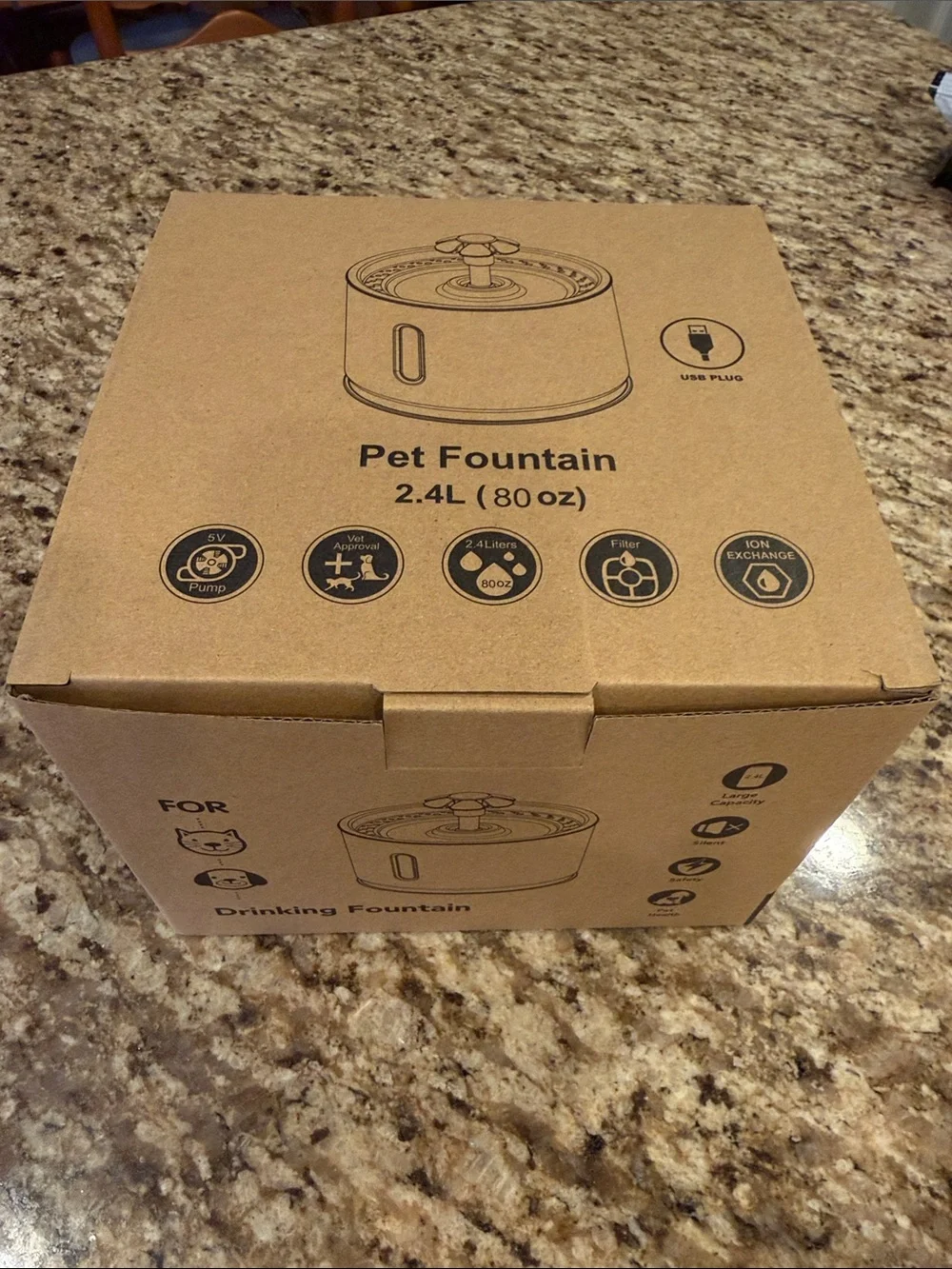 Pet Water Fountain, Continuous Flow, Illuminating Blue Light, 2.4 L (80 oz)